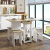 Folding Mobile Drop Leaf Dining Table Set w/4 Stools Dining Kitchen Wooden&White