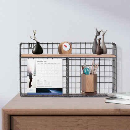 Retro Wood Industrial Style Metal Wire Shelf Wall Rack Desktop Apart Organiser