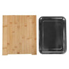 Bamboo Wooden Chopping Board Cutting Slicing + Sliding Stainless Steel Tray