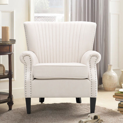 Accent Chair Armchair Upholstered Fabric Single Sofa Lounge Scalloped Back Chair