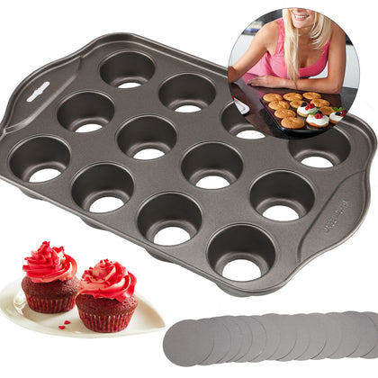 Deluxe 12 Mini Cheesecake Cup Cake Tray Non Stick Muffin Cupcake Baking Tin Pan