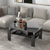 Tempered Glass Coffee Table W/ Storage Shelf Modern Living Room Furniture Black