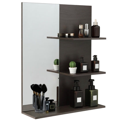 Bathroom Mirror Cabinet Wall Mounted Storage With 3-levels Storage Compartments