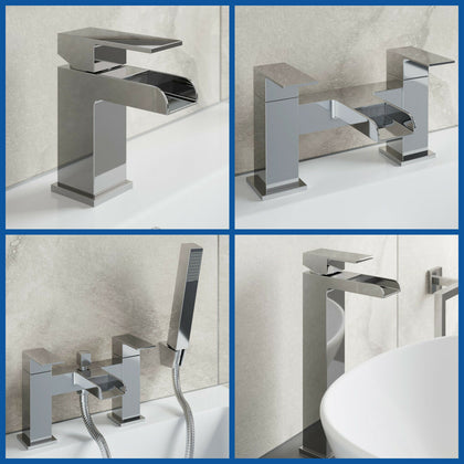 Waterfall Bathroom Taps Chrome Basin Mixer Bath Filler Shower Deck Tap Sets