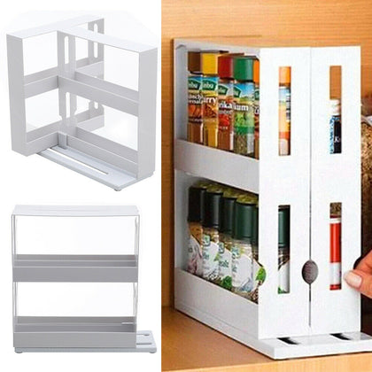 Rotating Spice Rack 2 Tier Holder Herbs Spices Jars Stand Kitchen Storage Slide