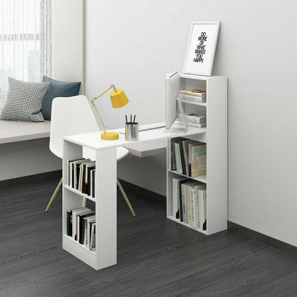 White Computer PC Desk Laptop Student Study Table Bookcase Shelving Workstation