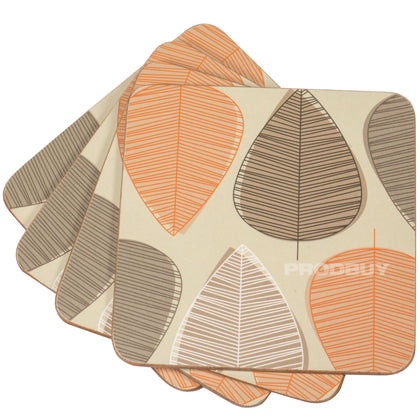Set of 8 Beige Orange & Brown Leaf Drinks Desk Coasters Coffee Table Dining Home