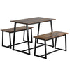 4-Seater Dining Table Set with 2 Benches Breakfast Kitchen Furniture Steel Frame