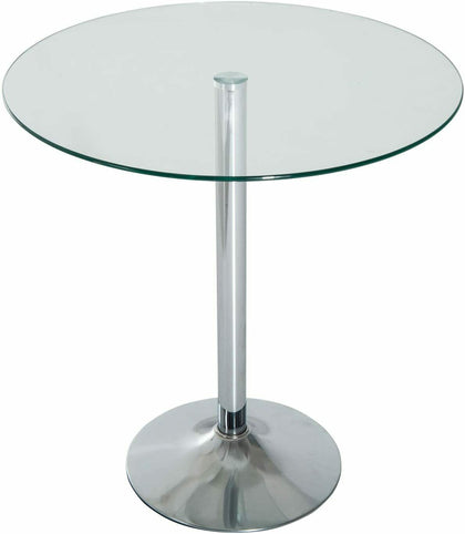 Small Glass Dining Table Round Kitchen Breakfast Bar Pedestal Metal Space Saving