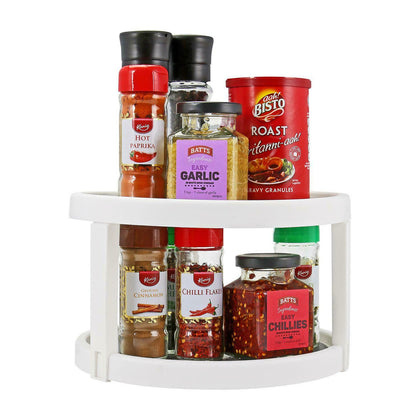 2 Tier Plastic Anti Slip Rotating Kitchen Food Spice Jars Storage Shelf Holder
