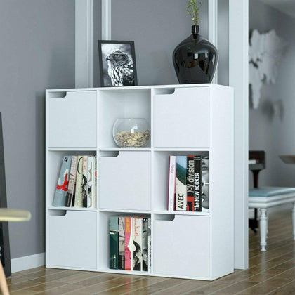 9 Cube White Wooden Bookcase Shelving Display Shelf Storage Unit With White Door