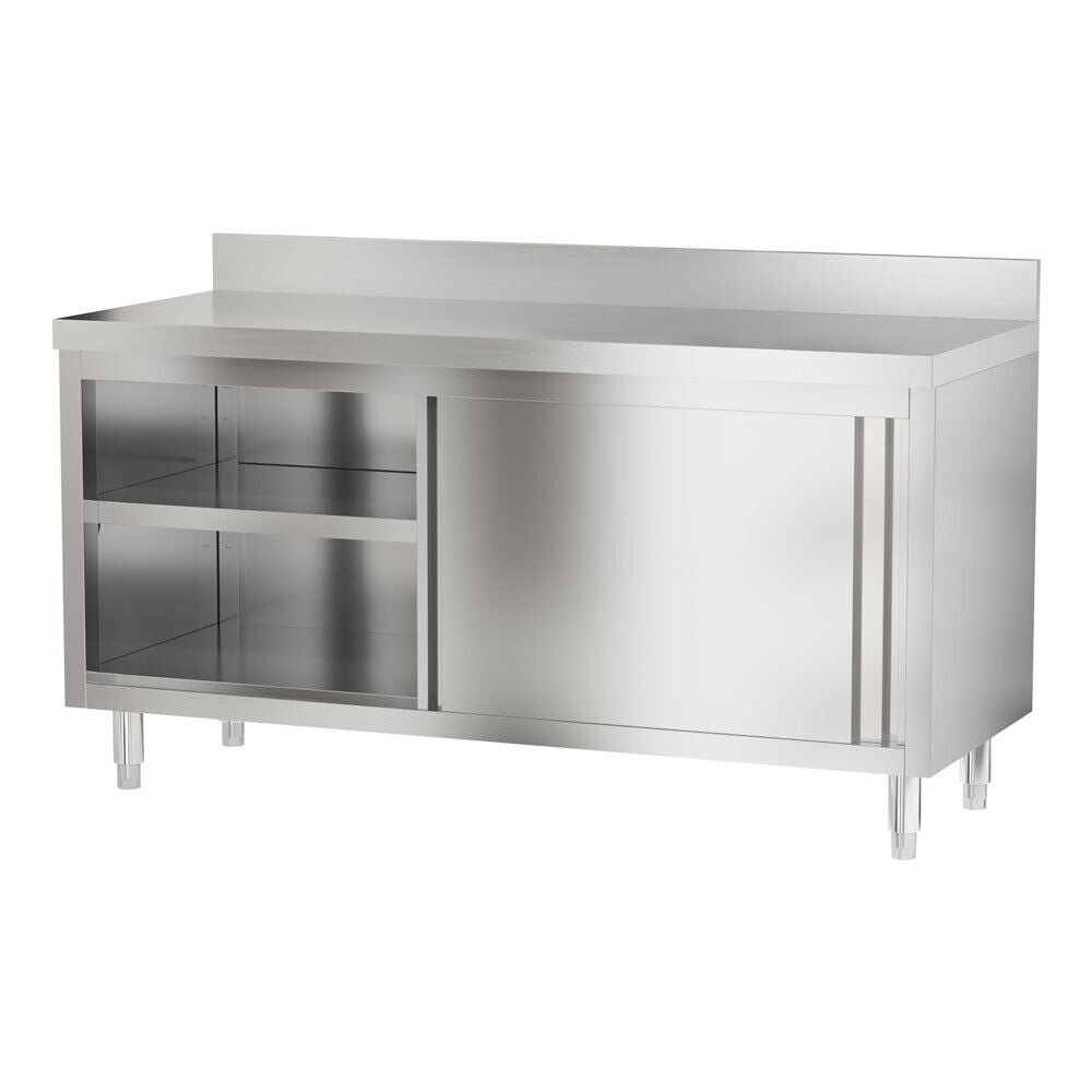 Commercial Kitchen Steel Work Table Storage Cabinet Food Prep W/Slidin ...