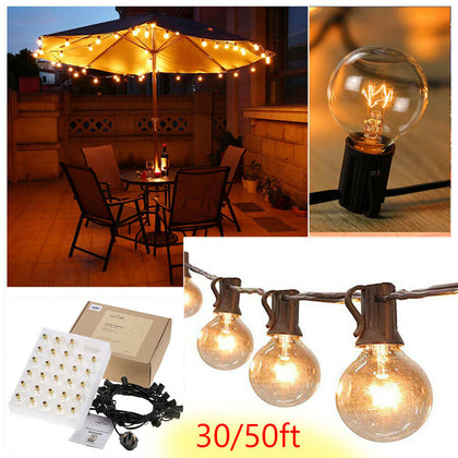 50FT Outdoor Festoon Globe String Fairy Lights Plug In G40 Bulbs Garden Wedding