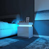 White LED Light Bedside Table Nightstand Cabinet High Gloss 2 Drawers Flip Cover