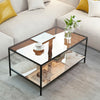 Thicken Glass Marble Coffee Table Rectangular Living Room Table Storage Shelf