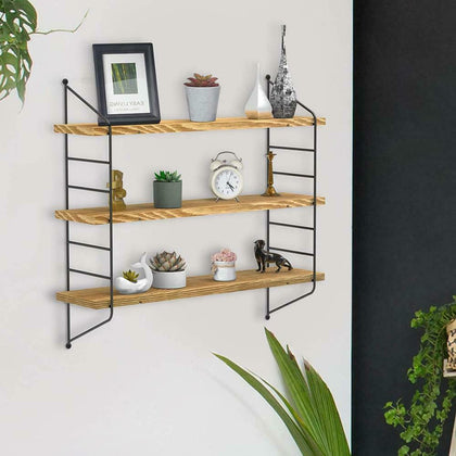 3 Tiers Rustic Industrial Wall Floating Shelf Wooden Storage Shelving Unit
