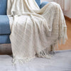 100% Acrylic Knit Throw Blanket Warm Decor Blanket with Tassels for Couch Bed