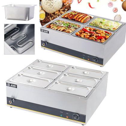 Electric Bain Marie Food Warmer 3/6 Pans Commercial Stainless Steel Heat Warmer