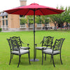 Set of 4 Cast Aluminum Patio Chairs Outdoor Dining Chairs w/Armrest&Grey Cushion