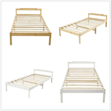 Single 3FT Solid Wood Bed Frame Fits Mattress 190 x 90cm White/Wooden Colour UK