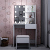 White Vanity Dressing Table Set Corner Makeup Desk LED lighted Stool Bedroom UK