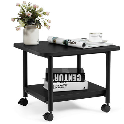 2-Tier Under Desk Printer Stand w/ Wheels Office Desk Side Mobile Printer Cart