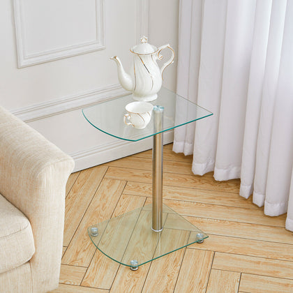 2 Tier Side End Table Tempered Glass Corner Coffee Table Chrome Leg Lamp Stand