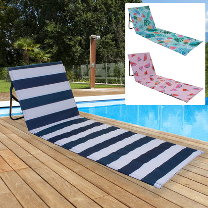 Foldable Sun Lounger Mat Padded Backrest Portable Lightweight Relaxer Outdoor