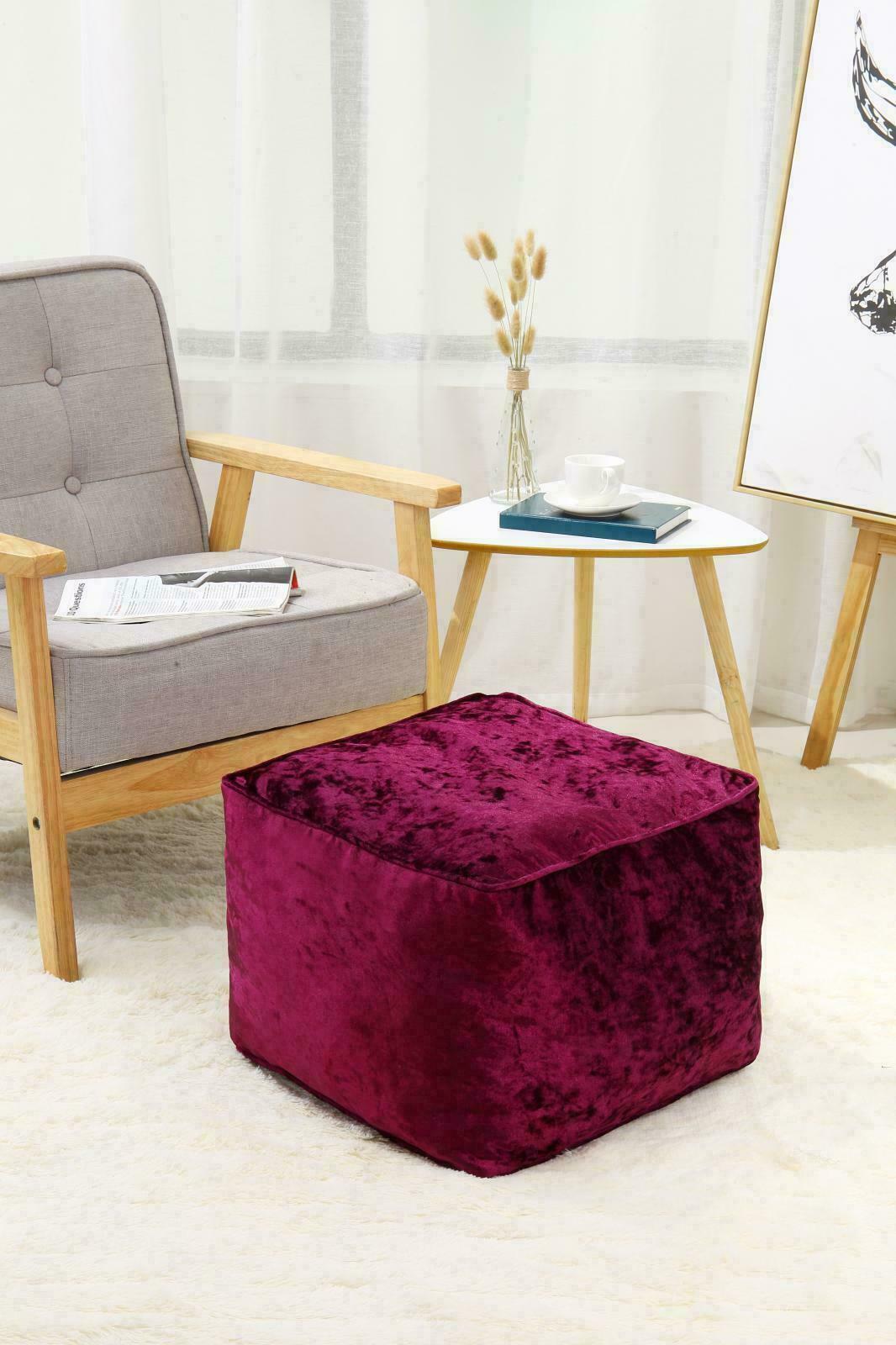 NEW LUXURY CRUSHED VELVET SOFT BEAN BAG CUBE FOOT STOOL REST POUFFE OTTOMAN
