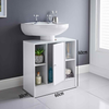White Under sink Storage Unit 2 Open Cupboards & 1 Door Free Standing Cabinet