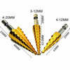 UK 3PCS Large HSS Steel Step Cone Drill Bit Set Titanium Hole Cutter +BLUE POUCH