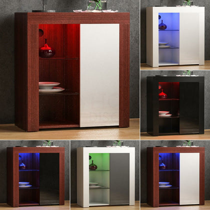 Azura LED Sideboard 1 Door Buffet Storage Display Cupboard Cabinet High Gloss