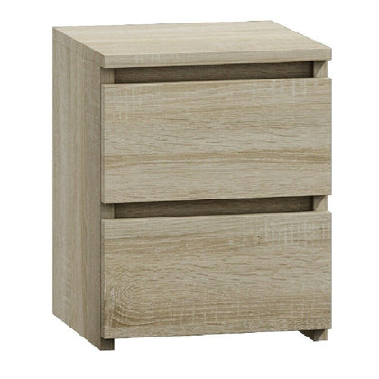 Two Drawer Chest Bedside Cabinet. Light Oak Wood Effect. Modern Style Bedside.