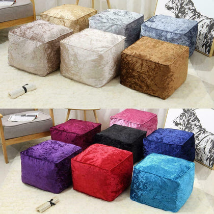 NEW LUXURY CRUSHED VELVET SOFT BEAN BAG CUBE FOOT STOOL REST POUFFE OTTOMAN