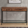Rusitic Wooden Hallway Console Table With Storage Drawers Glass Shelf Metal Legs