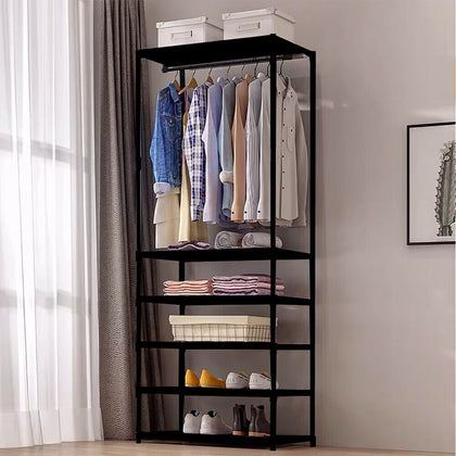 5 Tier Clothes Hanging Rail Open Wardrobe Bedroom Storage Shelf Shoes Rack Stand