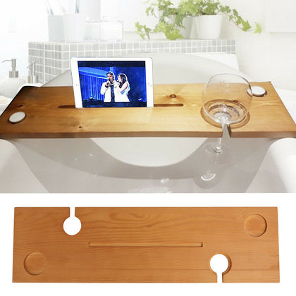 Wooden Bath Caddy Tray Bathtub Board Bath Shelf Wine Tablet Holder Light Oak