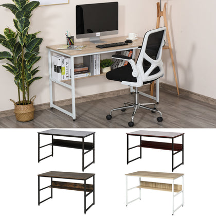 Two-Tier Writing Work Desk Metal Frame Smooth Shelves w/ Storage Shelf