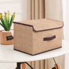 2 Pcs Folding Beige Cloth Basket Fabric Storage Box With Lid Home Organizer