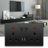 Double Wall Plug Socket 2 Gang 13A w/ 2 USB Charger Port Outlets Black Plate UK