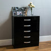 Drawer Chest 5 Drawers High Gloss Wood Storage Bedroom Furniture Black