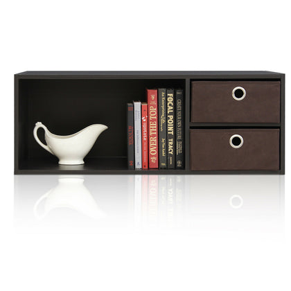 Furinno Wall-mounted Storage or Desk Hutch with 2 Bin Drawers, Espresso/Brown