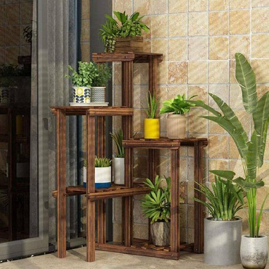 6 HOLDER LADDER SHELF CORNER STORAGE PLANT STAND FLOWERS DISPLAY WOOD RACK UNIT