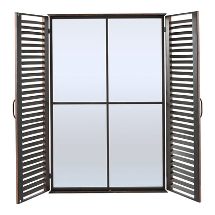 Window Style Garden Wall Mounted Mirror Brown Shutter Window IndoorOutdoor Decor