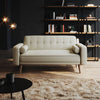 3 Seater Cream Sofa Bed Fabric New Foam Wood Legs Double Bed with 2 Cushions