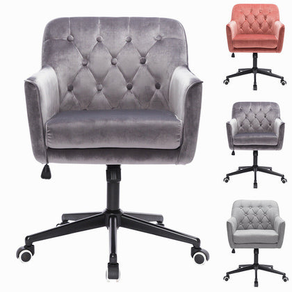 Midback Office Chair Velvet/Linen Fabric Button Adjustable Barber Chairs w/Wheel