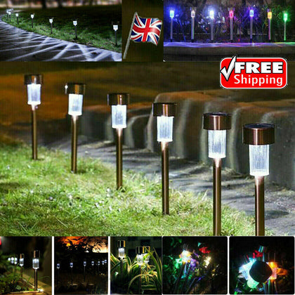 10 x Solar Powered Stainless Steel Led Post Stake Lights Garden Patio Outdoor UK