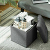 GREY LINEN LARGE FOLDING STORAGE OTTOMAN POUFFE SEAT FOOT STOOL STORAGE BOX UK