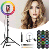 12" RGB LED Ring Light & 1.6M Tripod Dimmable Lighting Kit Makeup Youtube Live