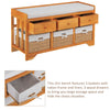 Wooden Storage Bench with Cushion Seat Hallway Wood Shoe Cabinet with 5 Baskets